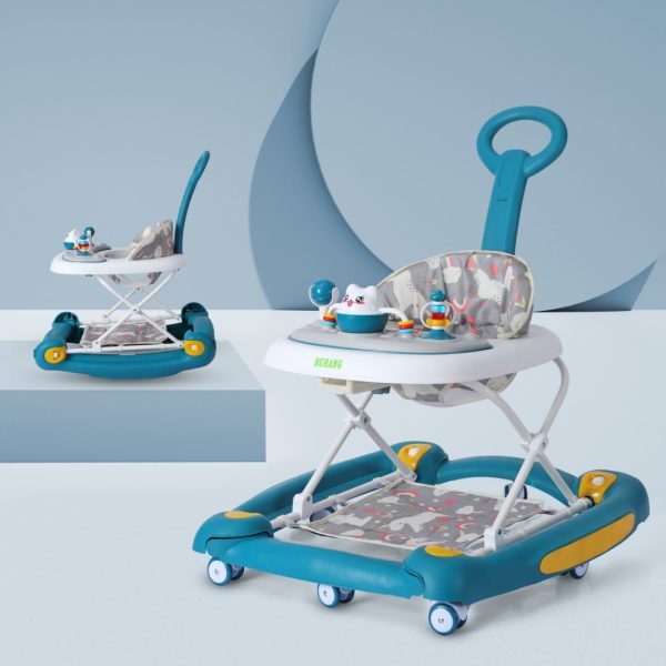 Baby walker converts to a rocking chair. With baby entertaining melodies and engagement toys. With detachable push handle. Suitable for 6 months to 12 months.