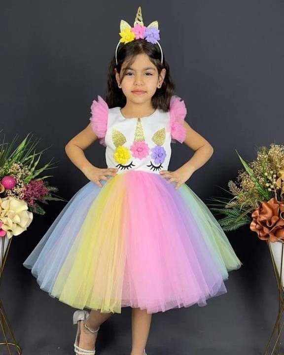 Embroidered Satin & Net Unicorn Rainbow Girls Dress, Age Group: 4-8 Years,  Size: 4-10 Years at Rs 3000 in Ghaziabad